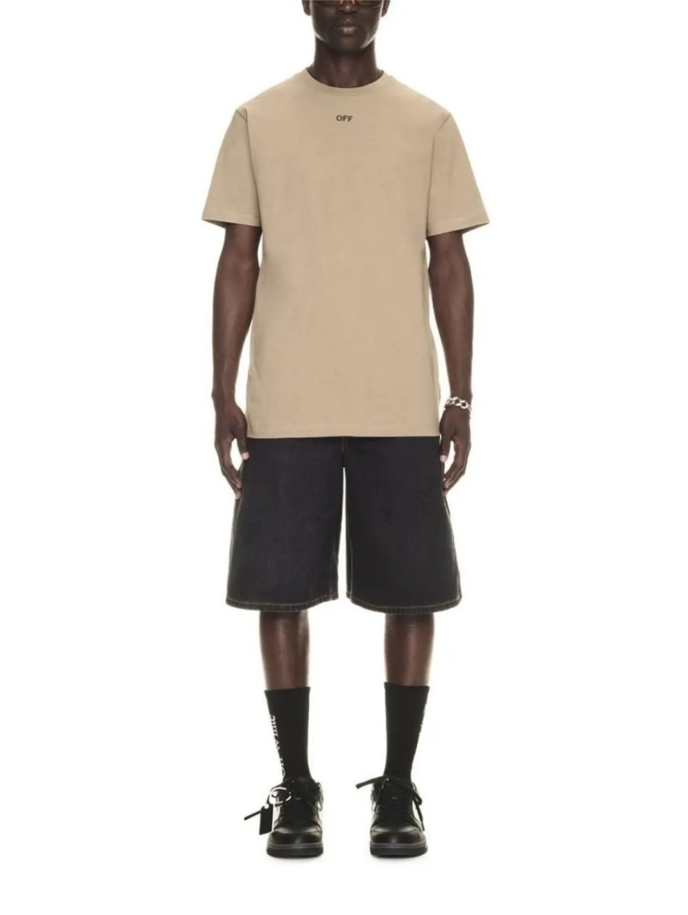 Off-White FIRE! NWT! Virgil Abloh Off Stitch Slim Fit S/S Tee in Beige. Sz Lg.